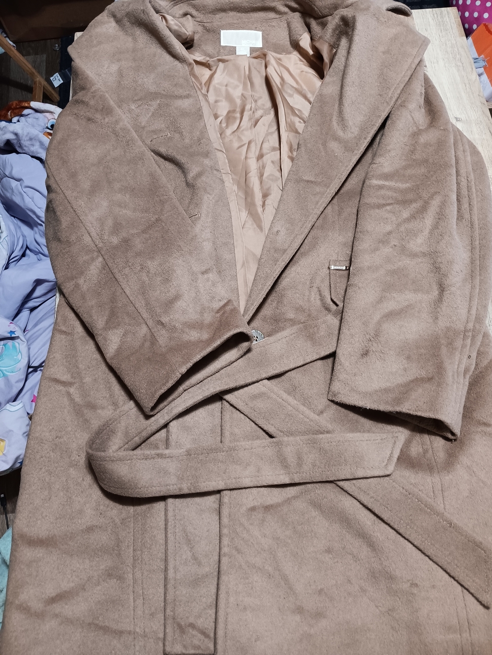 Michael Kors Taupe Belted Trench Coat With Shawl Hat